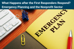 Photo of a booklet on a table top titled, "Emergency Plan"
